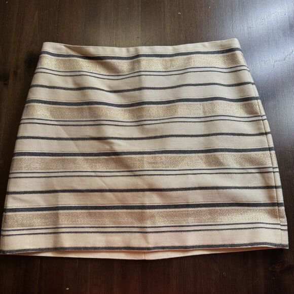 J CREW FACTORY Size 4 Shiny Striped Mini Skirt Lined 43856 Gold blue EUC - Picture 1 of 11